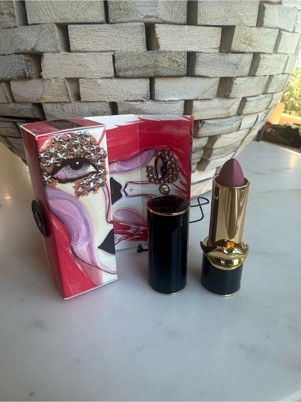 Pat McGrath Black & Gold Lipstick with Pink Illustrated Sleeve